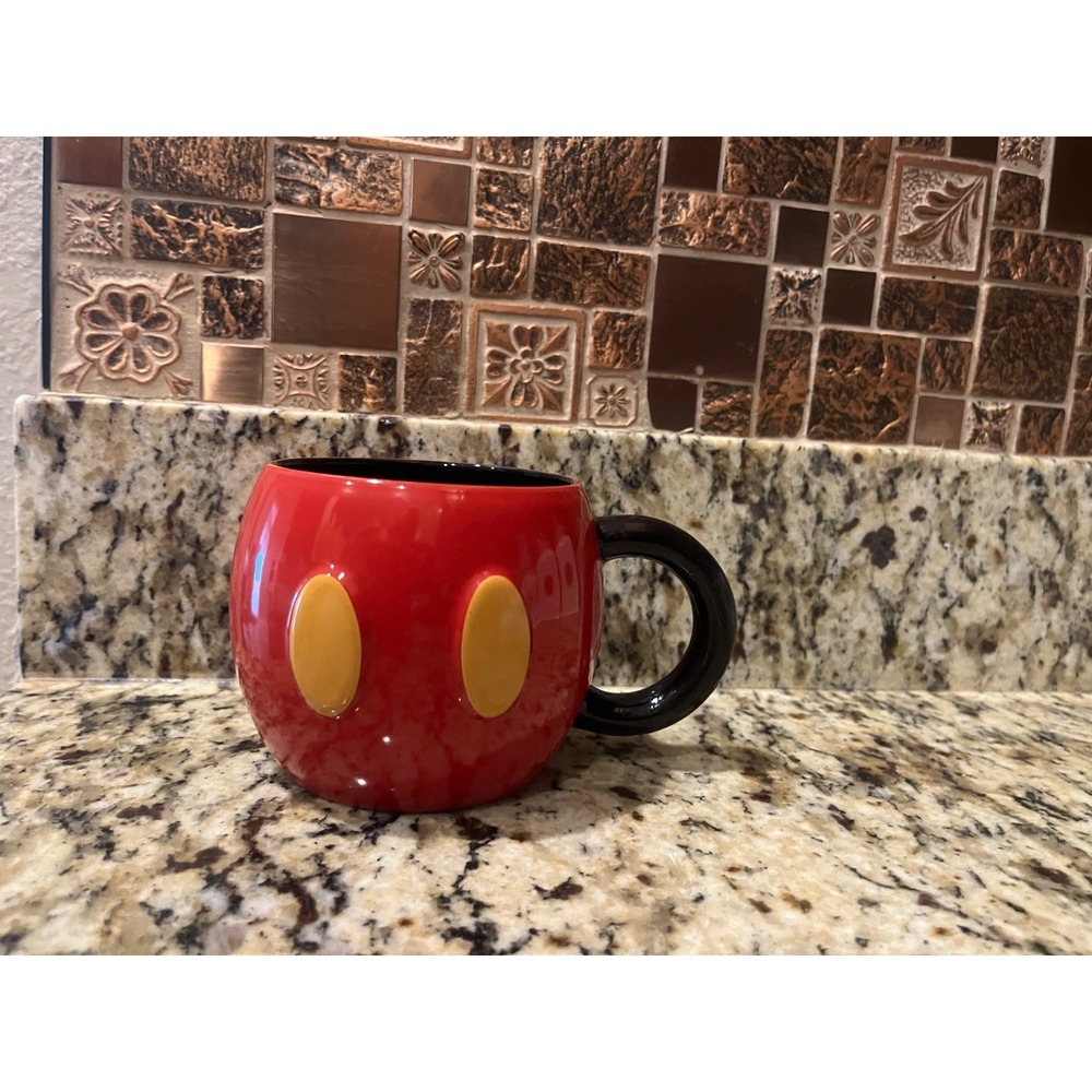 Disney Store 25th Mickey Mouse Coffee Mug Red Pants &Yellow Buttons